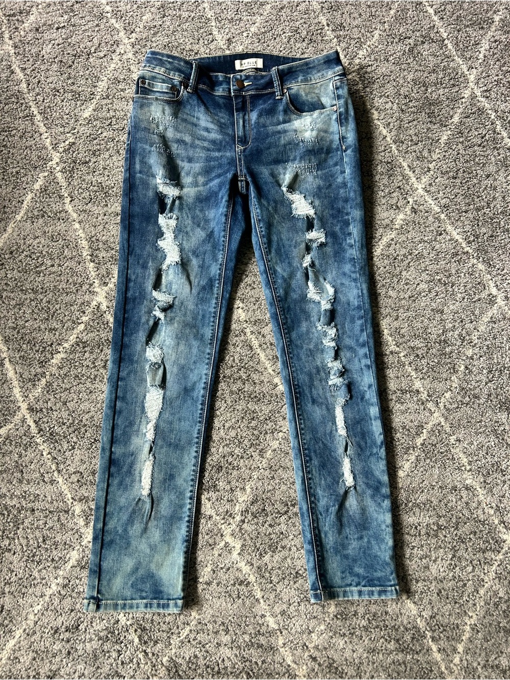 Aphrodite Women’s Distressed Ripped Skinny Jeans - Blue Stone Wash 30x29